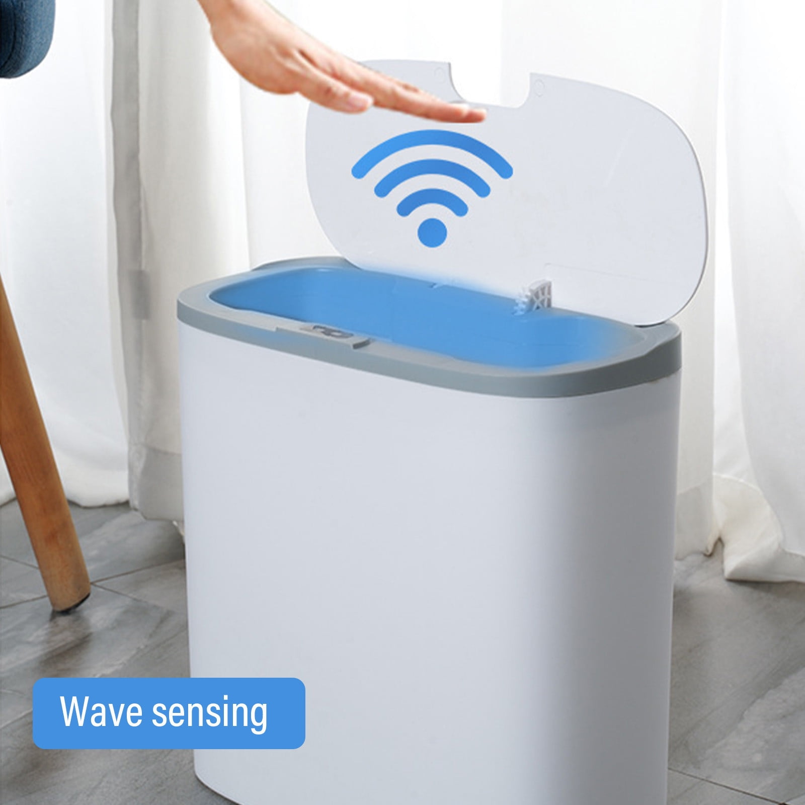 Hvmvliv Automatic Trash Can Touchless Trash Can 3.4 Gallon Smart Trash Can Wall-Mounted USB Rechargeable Sensor Trash Can With Lid For Kitchen/Living Room/Office/Bathroom/Bedroom Gray B