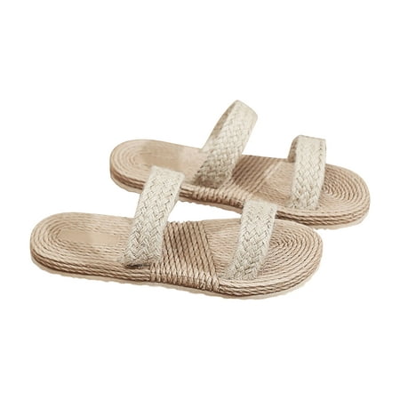 

Rdeuod Shoes For Women Weave Detail Double Strap Slide Sandals Summer Flip Flops Sandal