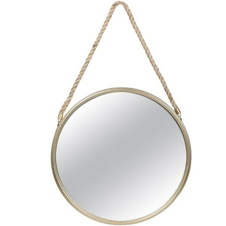 Benjara Bm230588 Round Metal Mirror With Rope Handle 44 Gold Small Canada Round Metal Mirror With Rope Handle, Round Metal Mirror With Rope