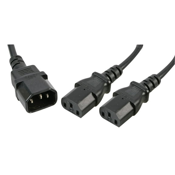 PRO ELEC - IEC Splitter, C14 Male to 2 x C13 Sockets Y Power Lead 1m Black