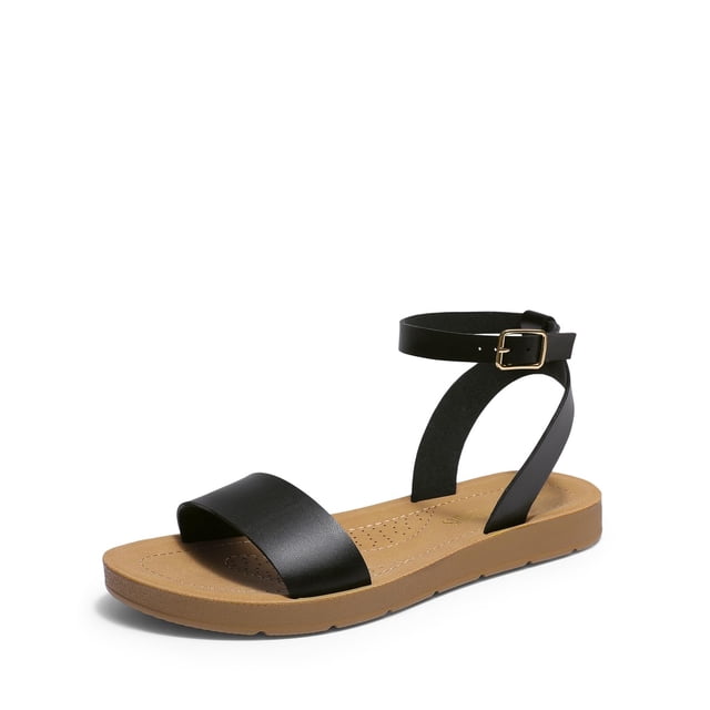 Sandalia DREAM PAIRS ELENA-5 Plana Negra PU, Talle 8.5