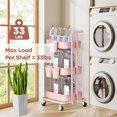 thumbnail image 2 of 3 Tier Foldable Rolling Cart, Metal Utility Cart with Lockable Wheels, Folding Storage Trolley for Living Room, Kitchen, Bathroom, Bedroom and Office, Pink, 2 of 13
