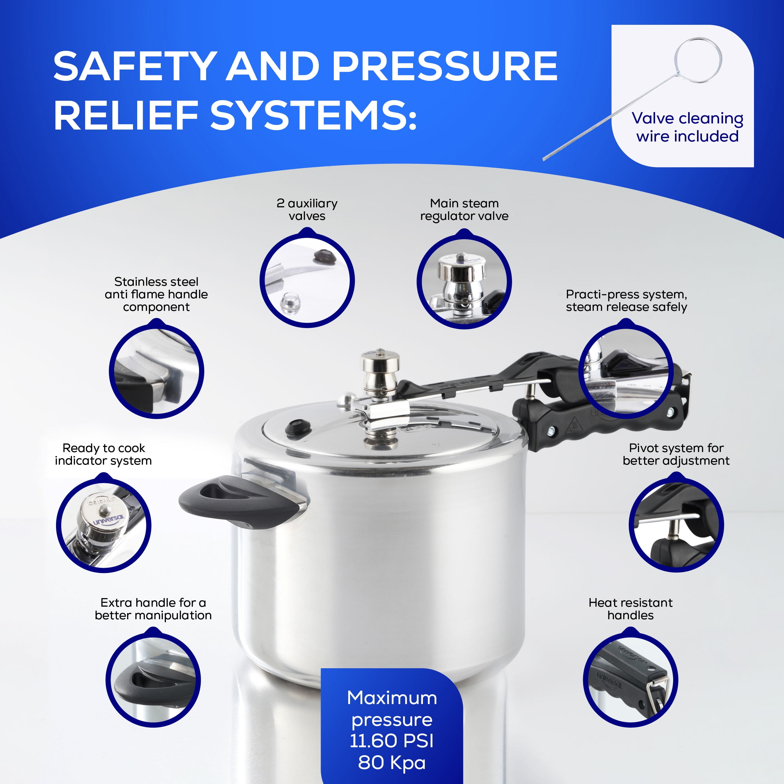 Universal 6.3 Quart / 6 Liter Stainless Steel Easy Use Pressure Cooker + Extra Glass Lid, Induction Compatible, Pressure Cooker ＆ Multipurpos並行輸入