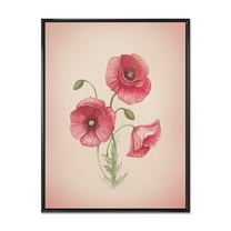 Designart 'Poppy Retro Flowers' Vintage Framed Canvas Wall Art Print