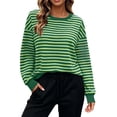 thumbnail image 6 of Perfectbot Women's Oversized Striped Crewneck Sweatshirt, Relaxed Fit Long Sleeve Pullover Fall Winter Top, 6 of 8