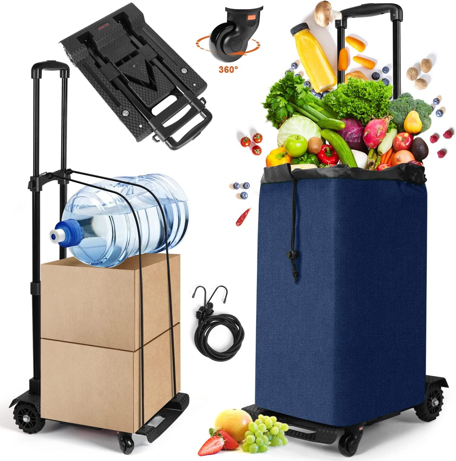 FELICON 2in1 Foldable Utility Cart, Portable Grocery Shopping Cart