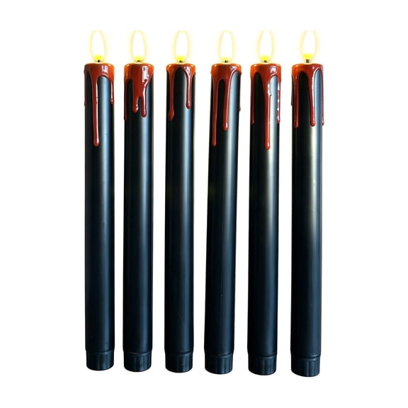 6pcs Black Flameless Taper Candles with Remote, 10" Battery Operated Flickering LED Candle for Halloween Christmas Party Home Decor