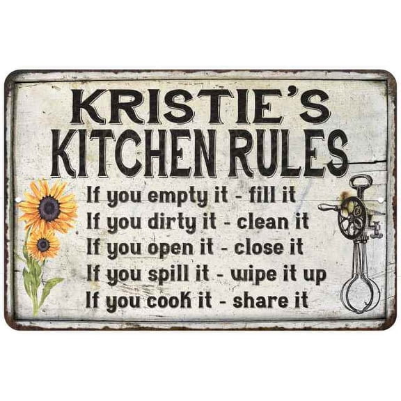 Kristie's Kitchen Rules Chic Sign Vintage Decor 8 x 12 High Gloss Metal 208120032503