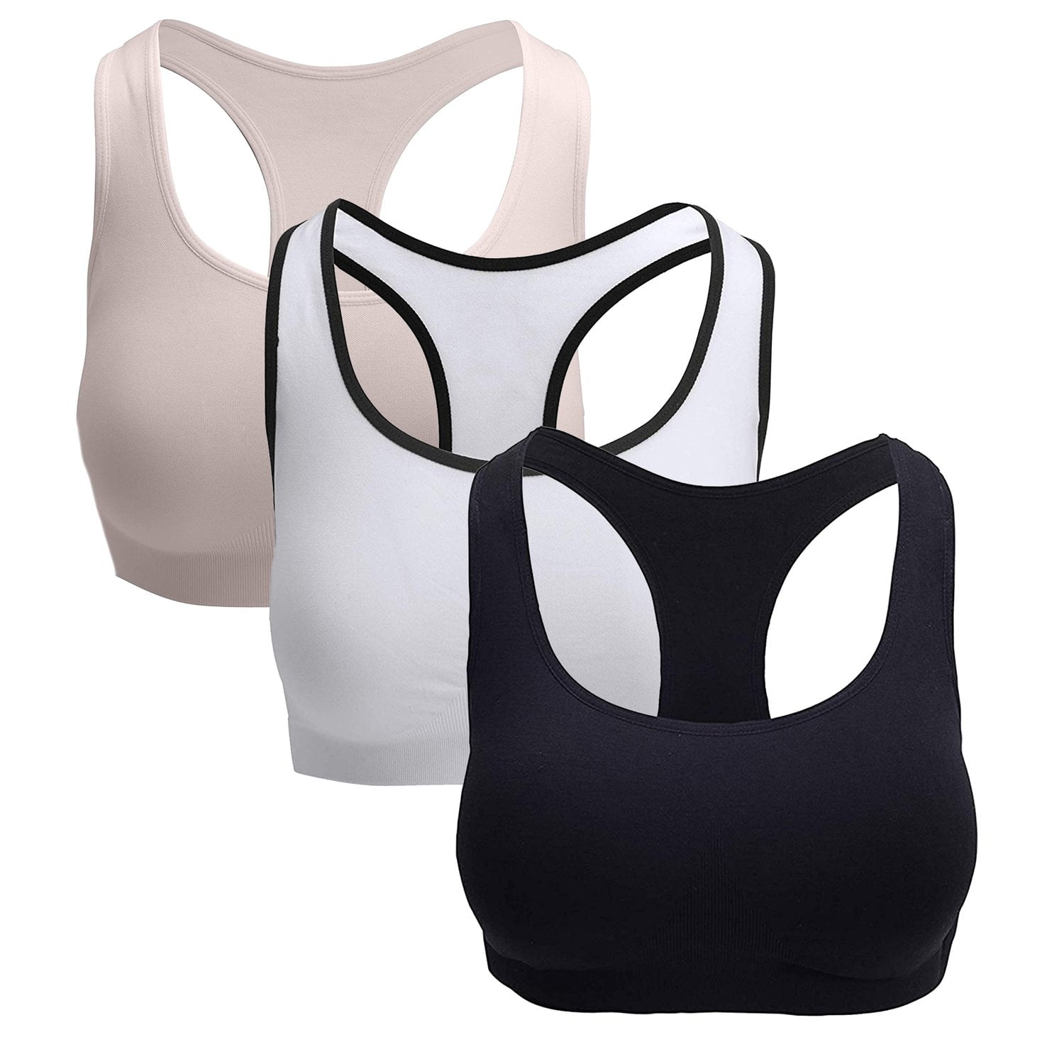 3 Pack Racerback Sports Bras Assorted Colors Removable Padded Seamless Activewear Fitness Bra 1467