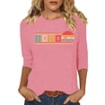 thumbnail image 3 of Uootdi Hauts pour Femmes Manches 3/4 Col Rond Imprimé Arc-en-Ciel Rétro 1976 Coupe Décontractée T-Shirts Nostalgiques d'Été Cadeau, 3 of 5