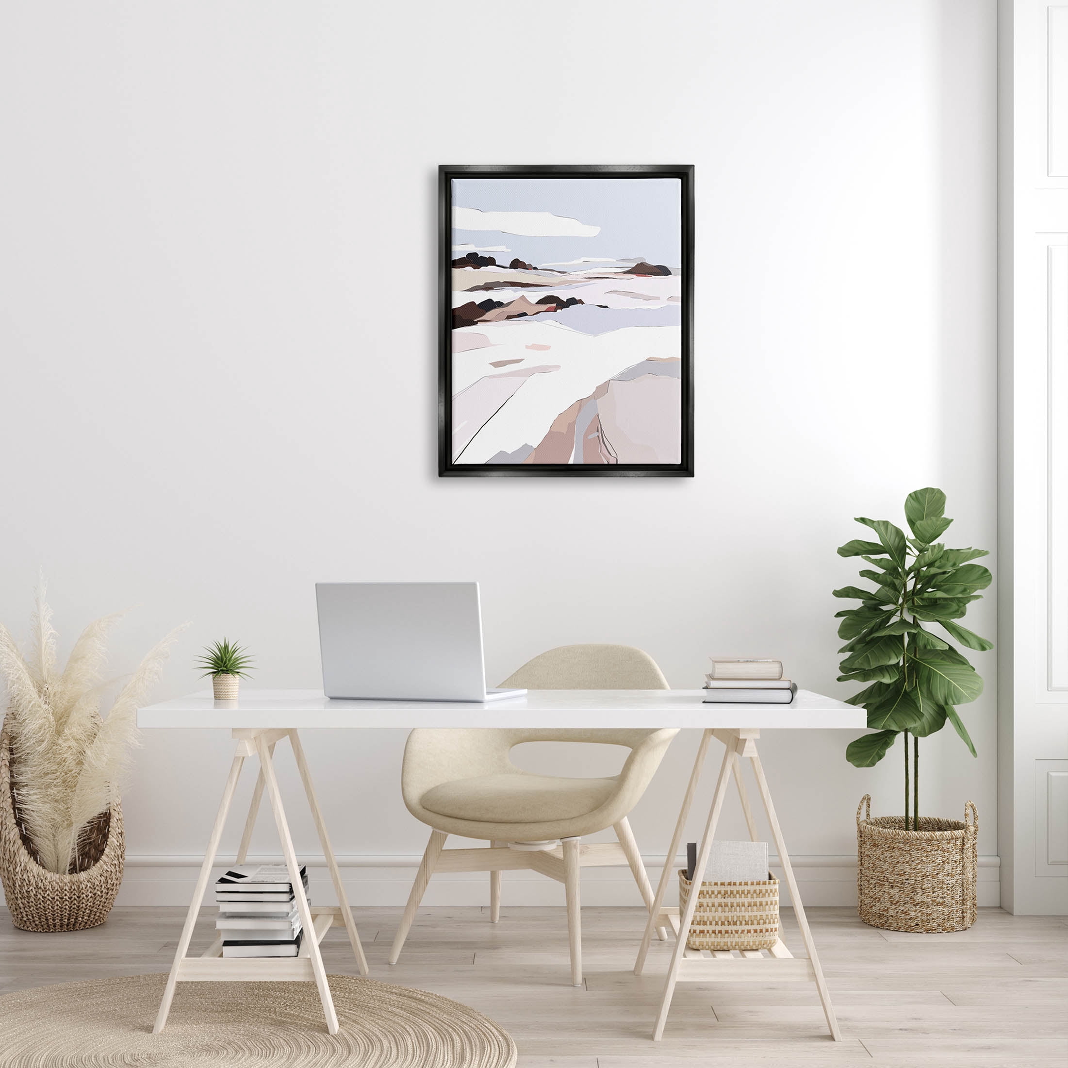 Stupell Industries Abstract Snowy Mountain Landscape Graphic Art Jet Black Floating Framed Canvas Print Wall Art, Design by Nikita Jariwala