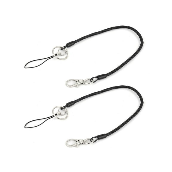Hiking Camping Plastic Anti-lost  Elastic Rope Keyring Keychain Black 2pcs