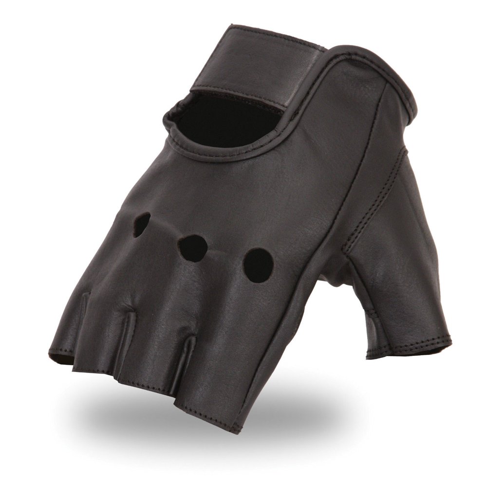 Mens Premium Gel Palm Fingerless Motorcycle Glove w/ Seamless Front