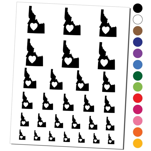 Idaho State with Heart Water Resistant Temporary Tattoo Set Fake Body Art Collection - Light ...