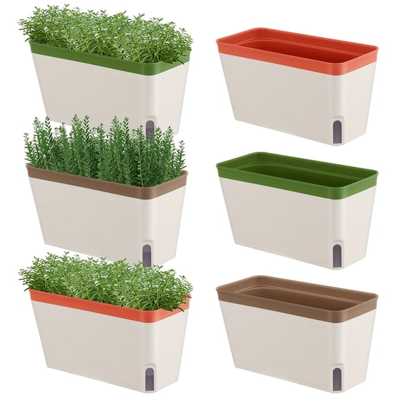 6 Set Window Herb Planter Box Self Watering  Pots 10.6 Inch Rectangular Herb Pots Decorative Garden Flower Box for Indoor, Succulent, Vegetables, Flowers