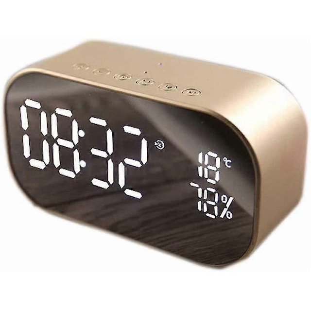 Réveil Sans Fil Bluetooth LED - Double Haut-Parleur avec Surface Miroir - Rappel de Temps - Décoration de Chambre, Or