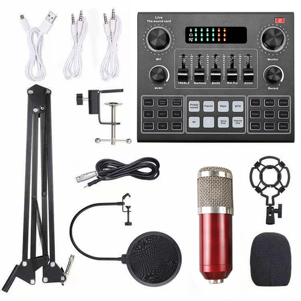 Tarjeta de sonido multifuncional Live V9 y kit de micrófono de suspensión BM800