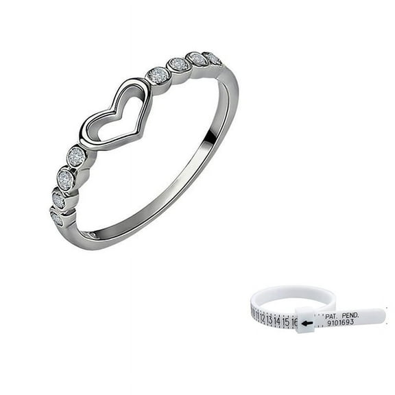 shngshifan Rings for Women Womens 927 Sterling Silver Blue Sapphire Ring CZ Gemstone Heart Ring(Ring Sizer Measuring Tool)5