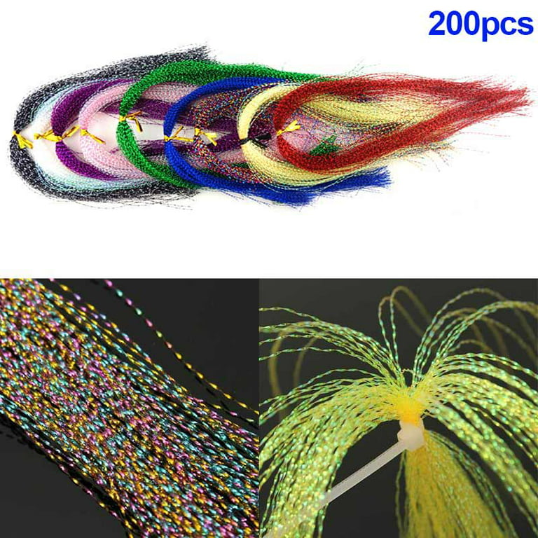 200pcs Jig Hook Lure Making Fly Tying Holographic Feather Line Fly Fishing Lure Tying Material DIY Artificial Bait Line