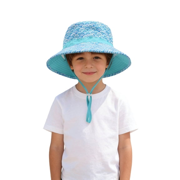 Baby Boys Girls Cotton Sun Hat with UPF 50 Outdoor Adjustable Infant Toddler Beach Hats with Wide Brim Bucket Hats for Kids Blue 4 1-2 Years