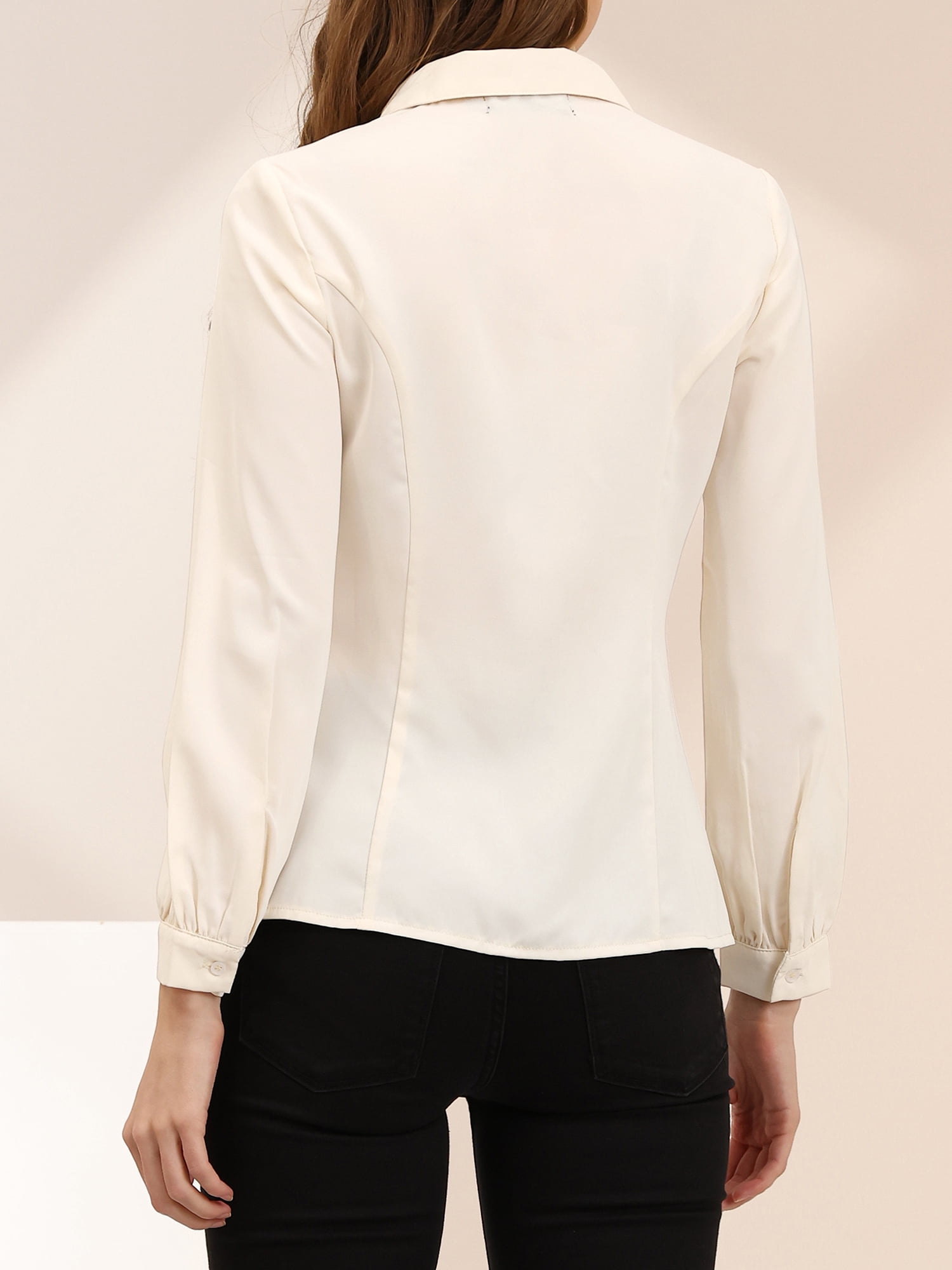 DARING DIVA Women's Peter Pan Collar Long Sleeve Button Down Work Shirts S Beige