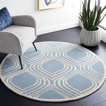SAFAVIEH Chatham Shaelyn Geometric Wool Area Rug, Blue/Ivory, 5' x 5' Round