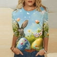 thumbnail image 2 of lcziwo Gifts for Mom Womens Easter Shirt Trendy 3D Bunny Rabbit Print Shirts Loose Casual Round Neck 3/4 Sleeve T-Shirt Cotton Pullover Tops Multicolor M, 2 of 6