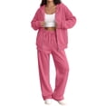 thumbnail image 2 of Women Zip Up Hooded Sweatsuit Set Oversized Full Zip Hoodie Wide Leg Sweatpants Casual Matching Outfit M, 2 of 7