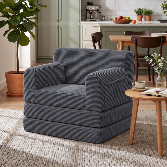 Aloomis Boneless Cloud Sofa Corduroy Compressed Couch No Assembly Needed Sponge & Pocket Spring Sofa Gray