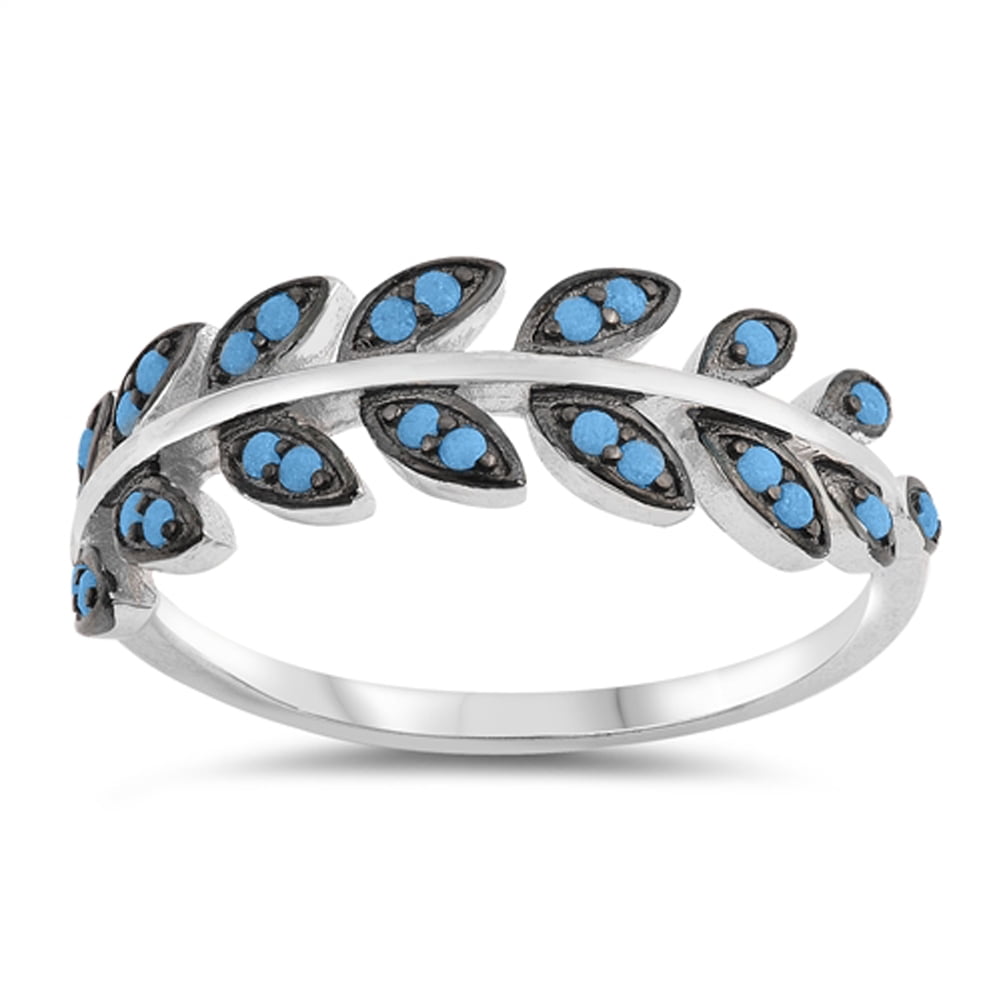 Simulated Turquoise Leaf Vine Nature Thumb Ring New .925 Sterling Silver Band Sizes 5-10 Simulated Turquoise Leaf Vine Nature Thumb Ring New .925 Sterling Silver Band Sizes 5-10
