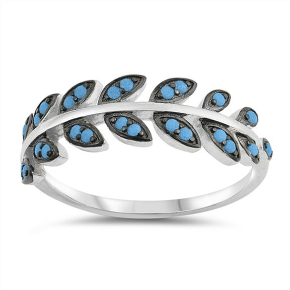 Simulated Turquoise Leaf Vine Nature Thumb Ring .925 Sterling Silver Band Blue CZ Female Size 10