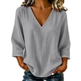 thumbnail image 3 of yoeyez Womens 3/4 Sleeve Length Tops Cotton Gauze V Neck Tshirts Casual Loose Fit Classic Tunic Tee Fall Fashion 2026 Going Out Top Gray,S, 3 of 6