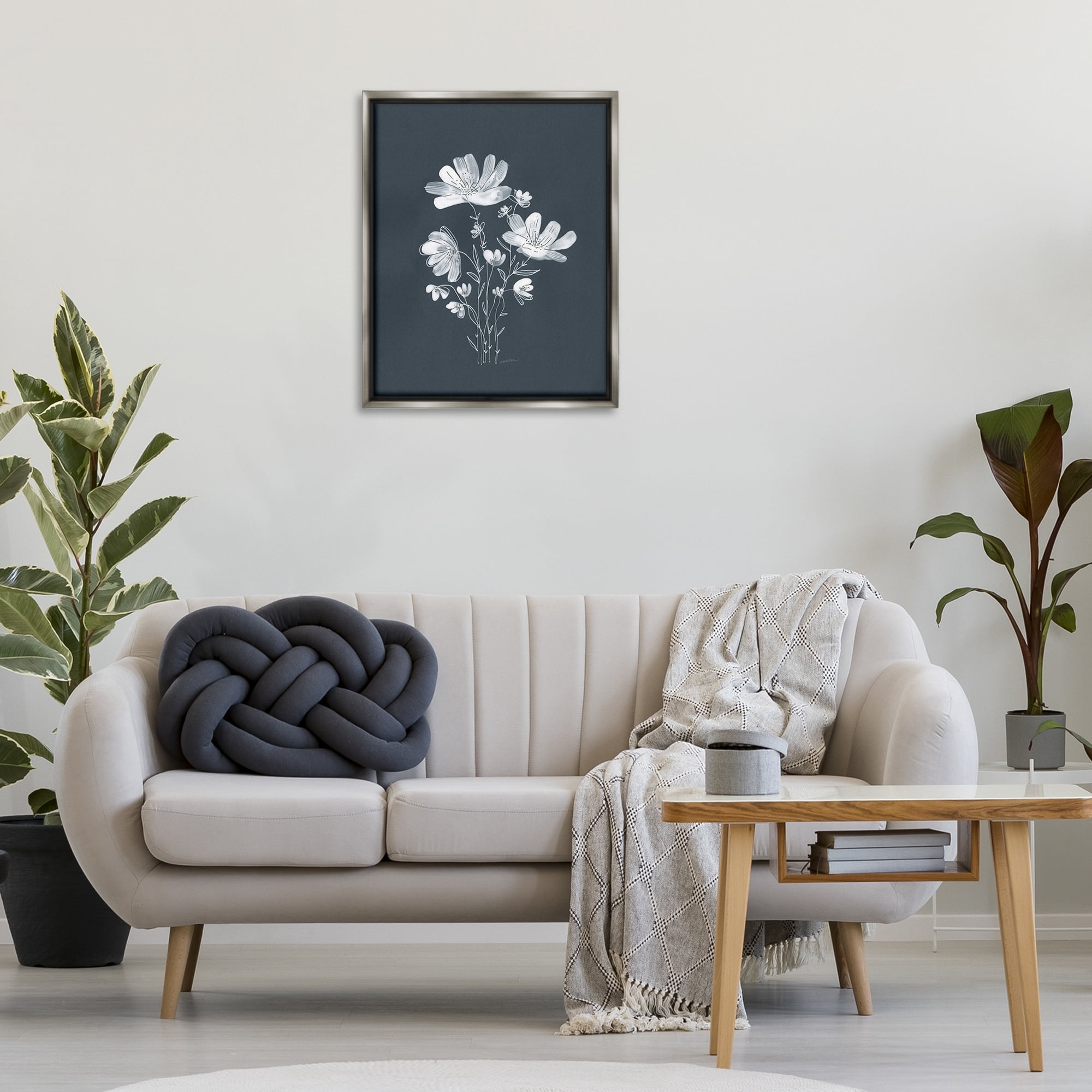 Stupell Industries Simple Daisy Florals Plants & Flowers Painting Gray Floater Framed Canvas Art Print Wall Art, 25 x 31