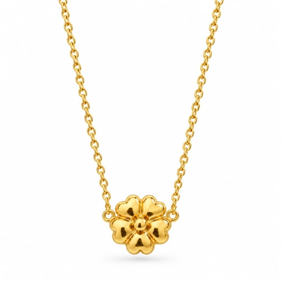 Aksraa jewellery - Floral Pendant Necklace with Polished Flower Charm and Decorative Link Chain, Elegant Fashion Jewelry Accessory
