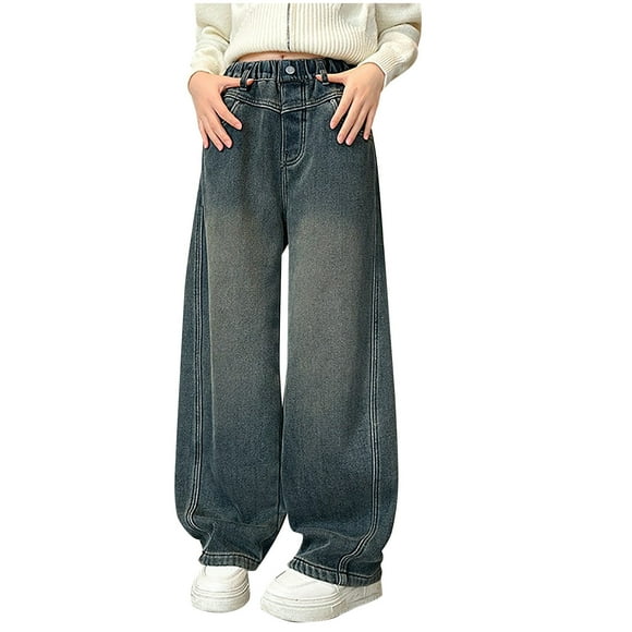 Jgppe Kids Girls Casual Jeans High Waisted Baggy Straight Leg Pants Denim Pants for 5-16 Years