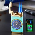 thumbnail image 2 of Dsseng Butane Torch Lighter  Double Fire Switching Lighter With Quartz Watch Metal Inflatable Windproof Blue Flame Lighter Fashion Gift Luminous  White, 2 of 5