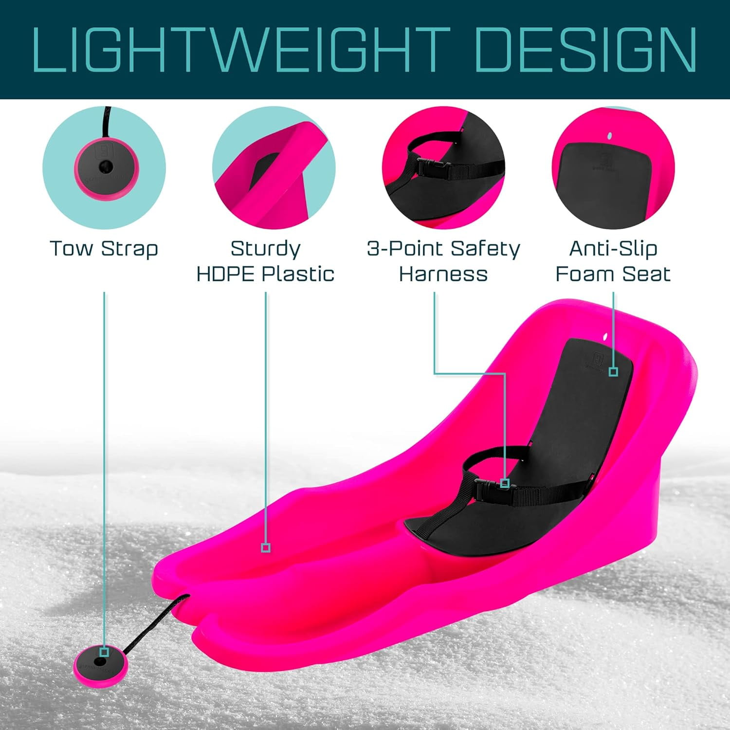 Gizmo Riders Baby Rider Monster Pink Pull Snow Sled for Toddlers, 55 lbs , Ages 6 Months+