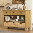 thumbnail image 2 of EUROCO 47" Console Table,Vintage Narrow Wood Sofa Table with 3 Drawers and 3 Water Hyacinth Woven Baskets,Hallway Accent Table for Living Room, Entrance,Natural, 2 of 8