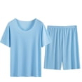 thumbnail image 4 of Blmnix Plus Size Pajamas Men Pjs Sets Sleepwear Sets Bamboo Pajamas Pajamas Short Sleeve Blue Crew Neck Cropped Men Pajama Pants,XXXXL, 4 of 5