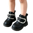 thumbnail image 5 of Girls Cute Ankle Boots Bow Lace Trim Booties with Hook and Loop Kids Fashion Versatile Comfy Short Boots Black 2 Big Kids, 5 of 7