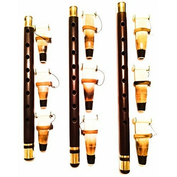 GOLDEN DUDUK - Three (3) ARMENIAN Professional DUDUK with 6 Reeds Ramish & Playing Instructions Made From Apricot Wood Dudek Doodook Bronze Enforcement Rings - Flute Mey Ney Oboe