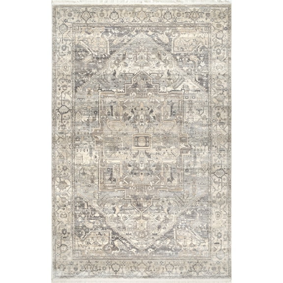 nuLOOM Harriet Vintage Medallion Fringe Area Rug, 8' x 10', Silver