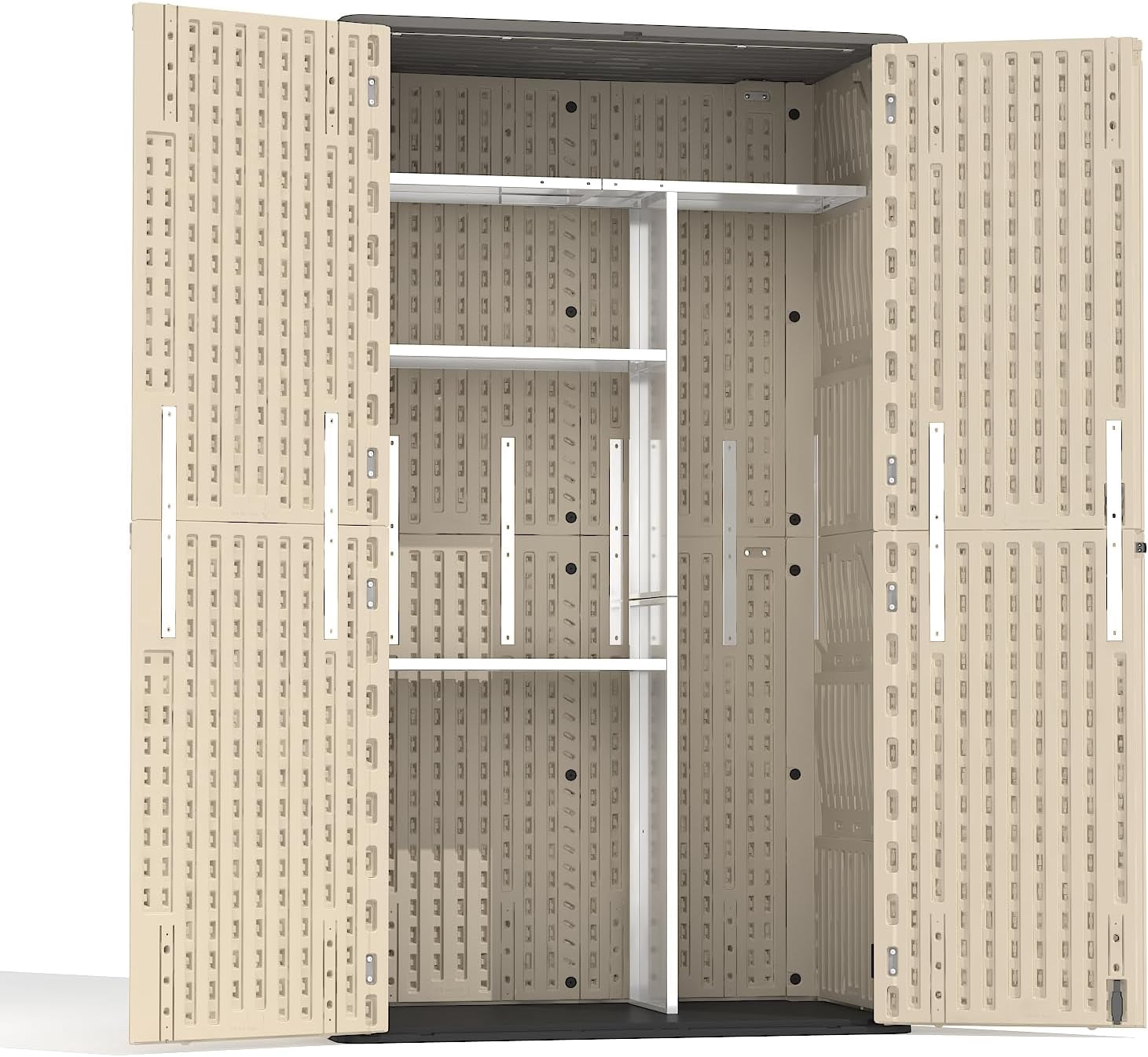 EVOKEDEN Vertical Storage Shed Shelf, Weatherproof Metal Shelf for 60 cuft Tool Cabinet, 45.6''L×13.2''W×69.9''H, White