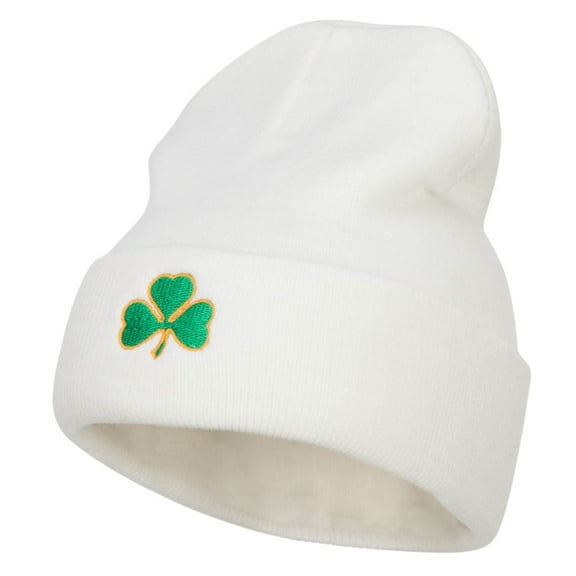 St Patrick's Three Clover Embroidered Long Beanie - White OSFM