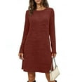 thumbnail image 4 of Muscularfit Fall Dress Waist Loose Dress Crew Neck Midi Long Sleeve Holiday Dress, 4 of 6