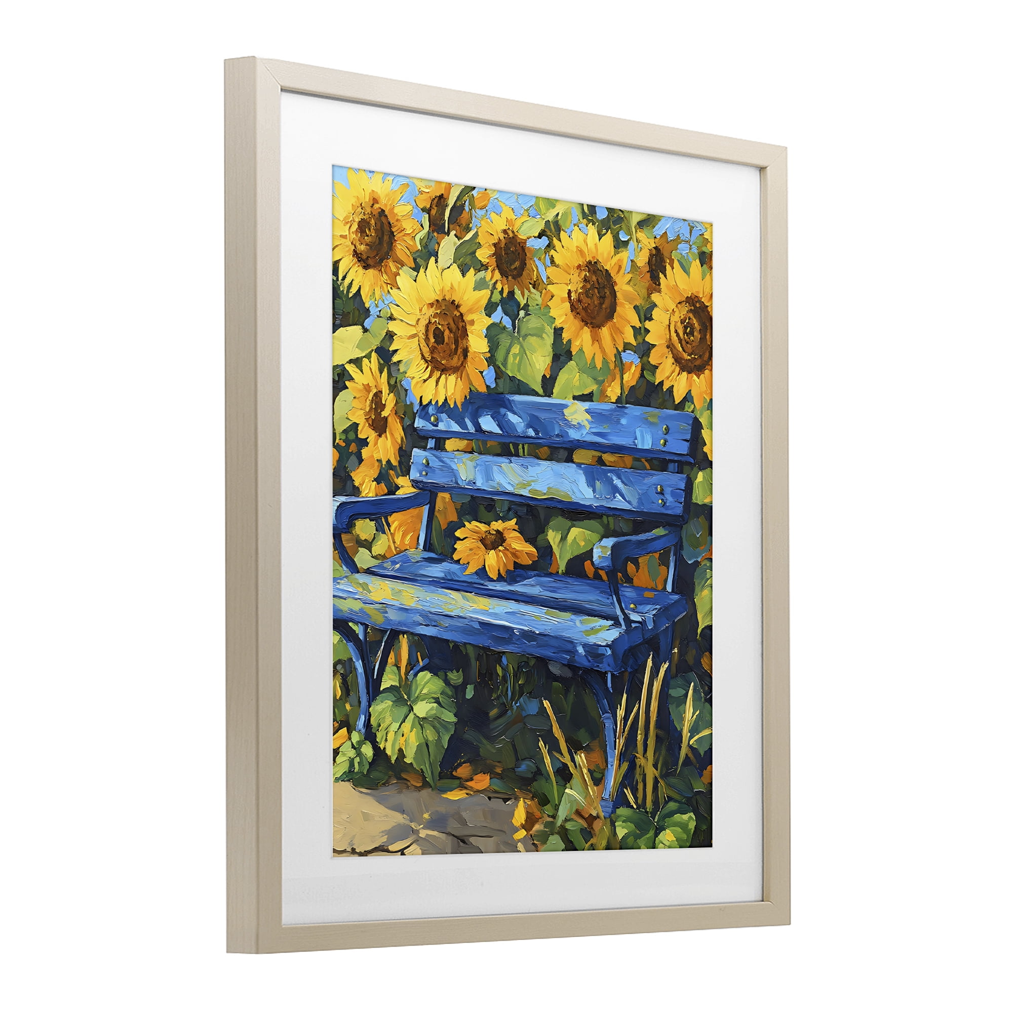 Stupell Industries Bench in Sunflower Field Birch Framed Print Under Glass, design by Creative Studio