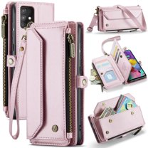 Dteck for Samsung A71 4G Case with RFID Blocking Wallet Case for Women Men, Shockproof PU Leather Magnetic Flip Strap Zipper Card Holder Phone Case,Pink