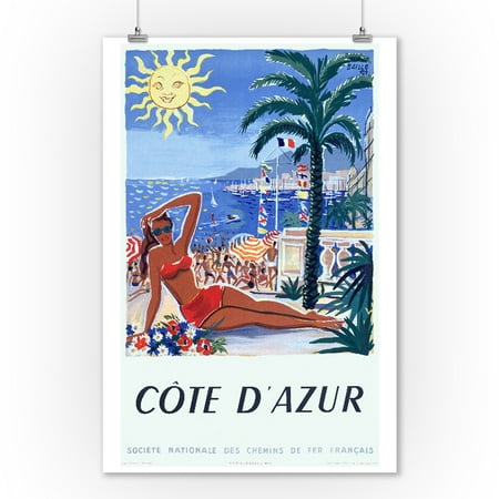 1949 Vintage Print Cote d'Azur Vintage Poster (artist: Baille) France c. 1949 (9x12 Art Print, Wall Decor Travel Poster) ()