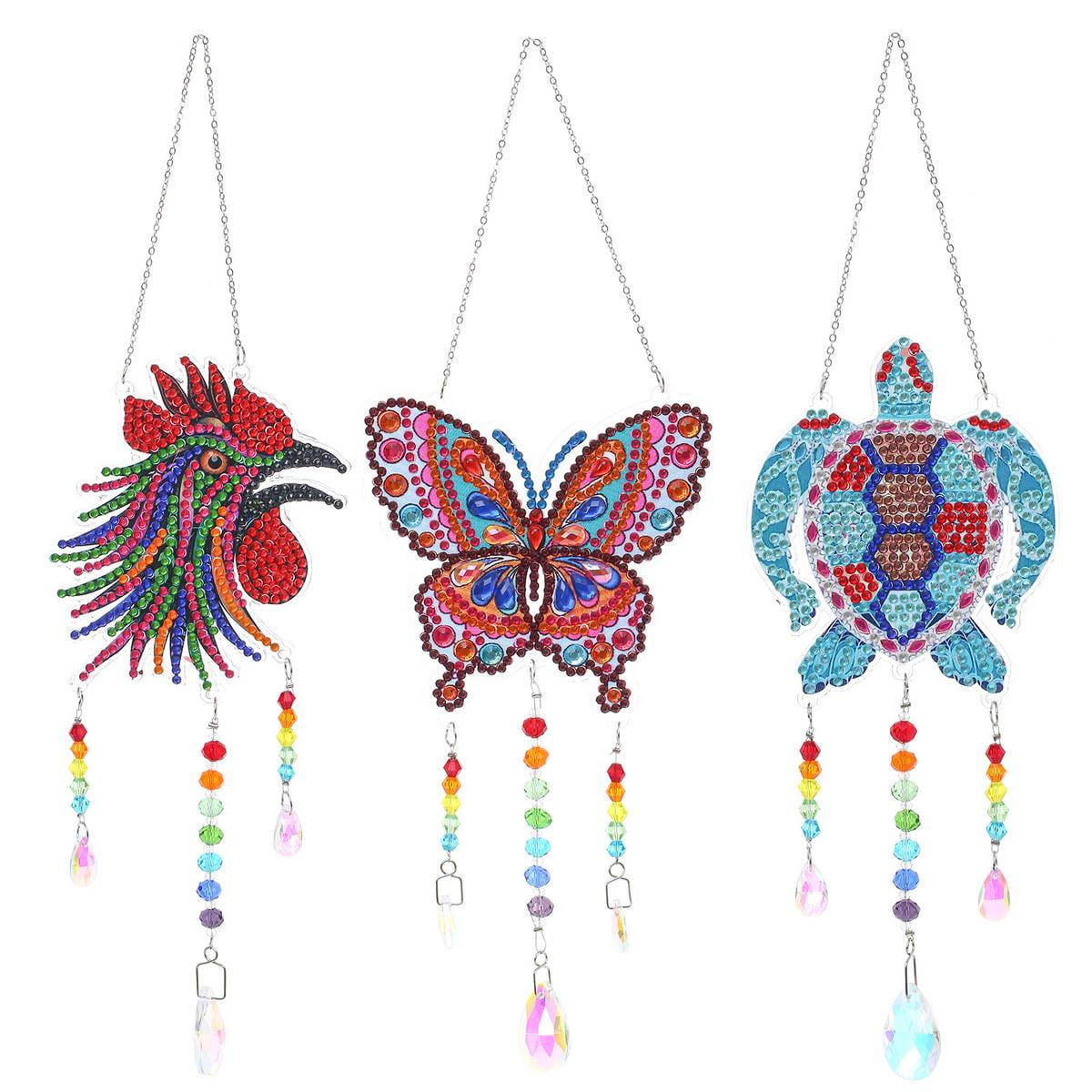 Julam 3 Pieces Diamond Painting Wind Chime,Double Sided Crystal Gem