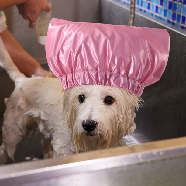 Gorro de baño para mascotas, gorro de baño impermeable para gatos, gorro de ducha reutilizable para perros, gorro de gato rosa, cubierta para la oreja